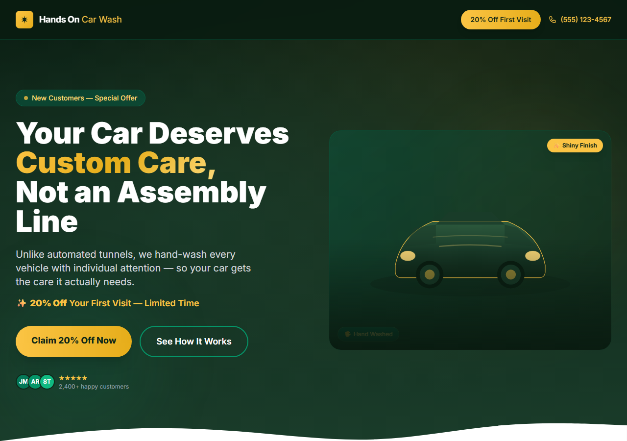 Hands On Car Wash website preview